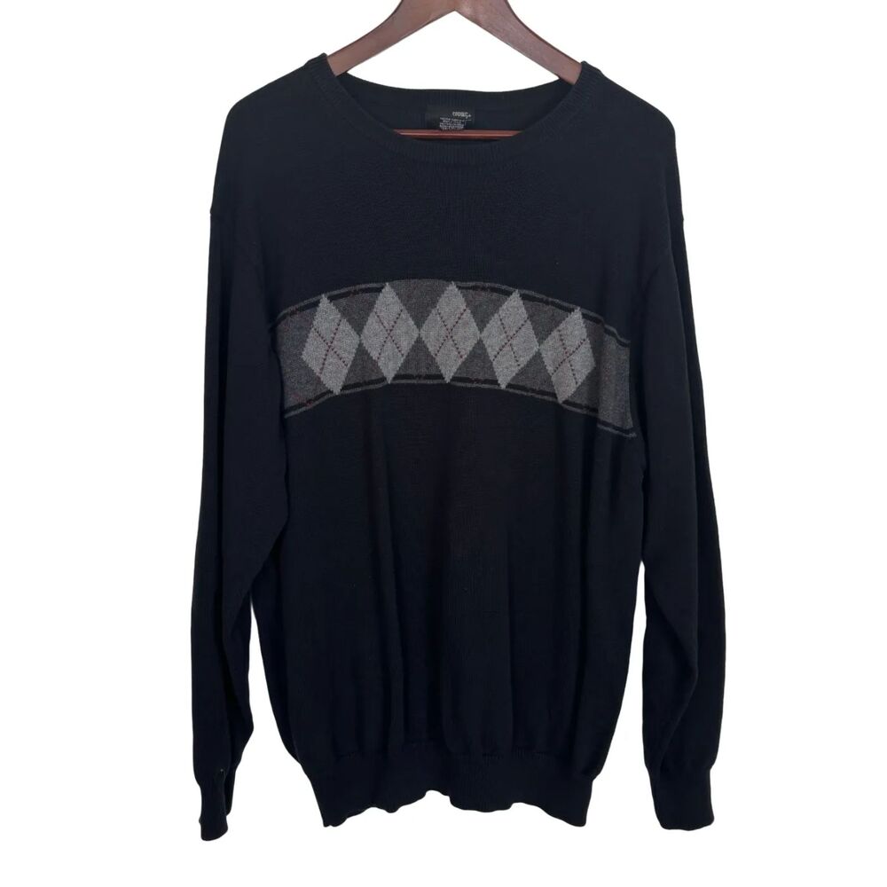 Spring + Mercer Black Knit Cotton Argyle Sweater Men's XL